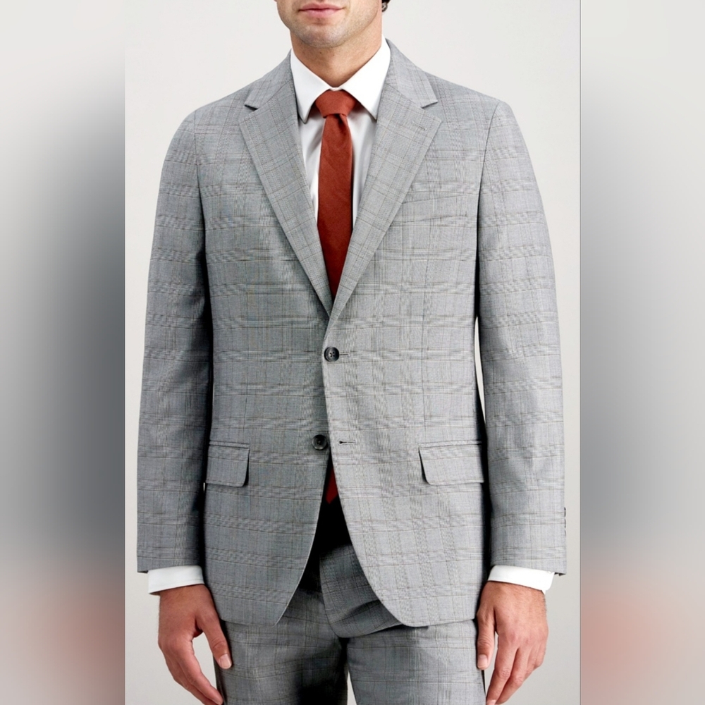 Trussini Luxe 100% Wool Men's Sport Coat/Blazer Light Gray Plaid EU52/US L